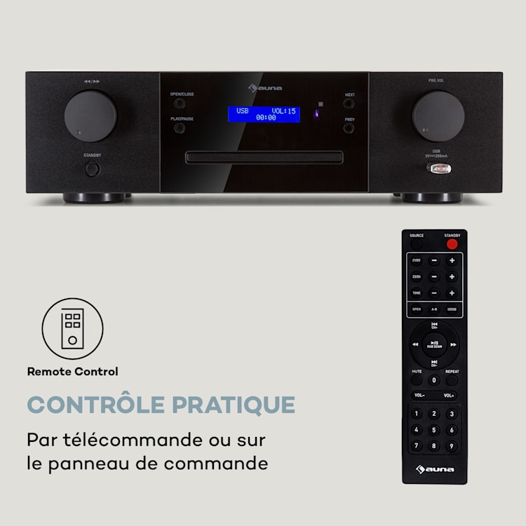 CD-1000 DG Lecteur CD USB MP3 Télécommande Écran LED Aluminium Noir