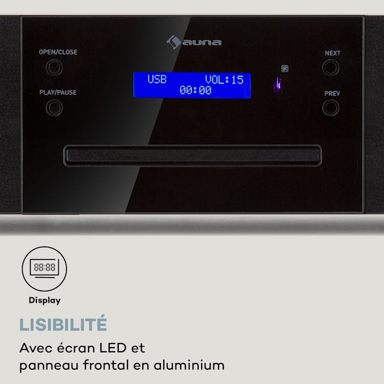 CD-1000 DG Lecteur CD USB MP3 Télécommande Écran LED Aluminium Noir