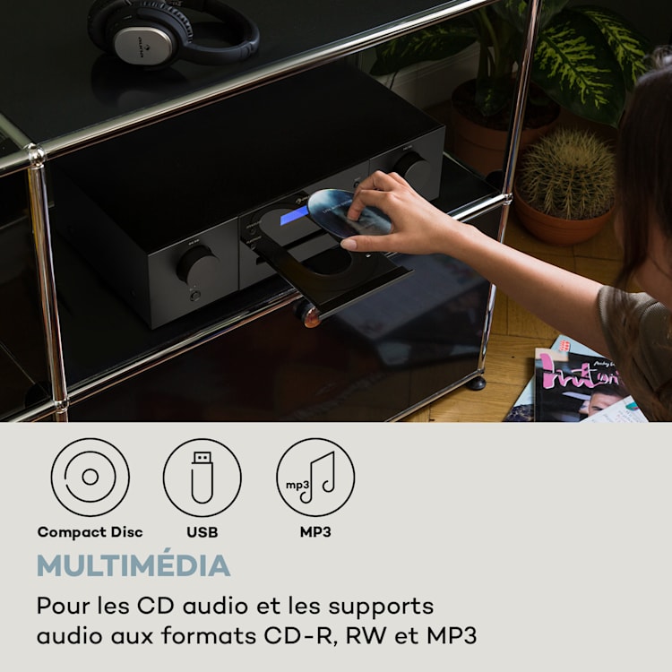 CD-1000 DG Lecteur CD USB MP3 Télécommande Écran LED Aluminium Noir