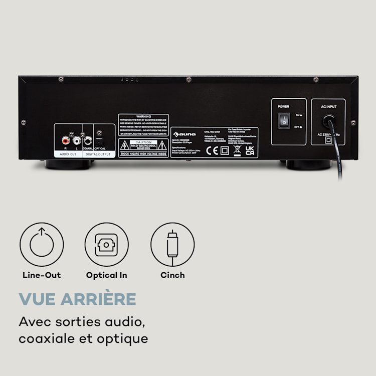 CD-1000 DG Lecteur CD USB MP3 Télécommande Écran LED Aluminium Noir