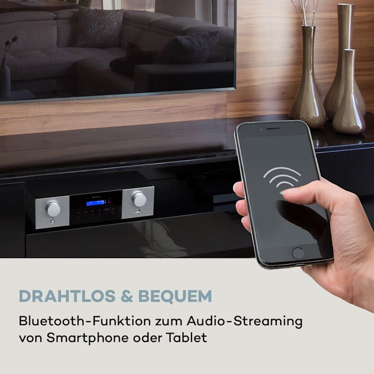 AMP-4000 DAB Hifi-Stereo-Verstärker DAB+-Radio USB Fernbedienung LED-Display Silber