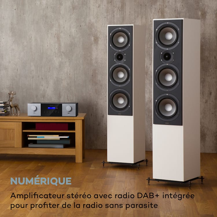 AMP-4000 DAB Amplificateur stéréo Hi-Fi Radio DAB+ Télécommande USB Écran LED Argent
