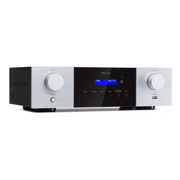AMP-4000 DAB Hifi-Stereo-Verstärker DAB+-Radio USB Fernbedienung LED-Display Silber