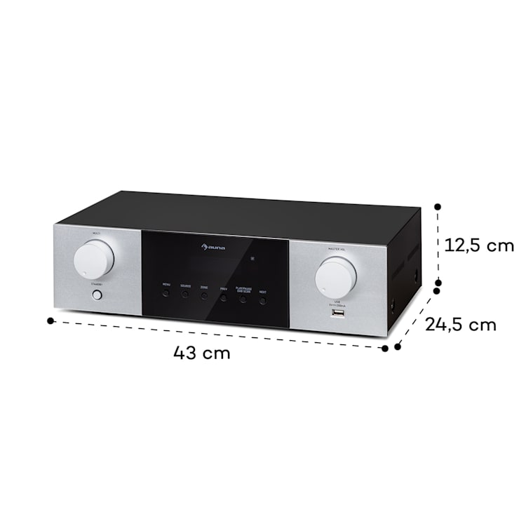 AMP-4000 DAB Hifi-Stereo-Verstärker DAB+-Radio USB Fernbedienung LED-Display Silber