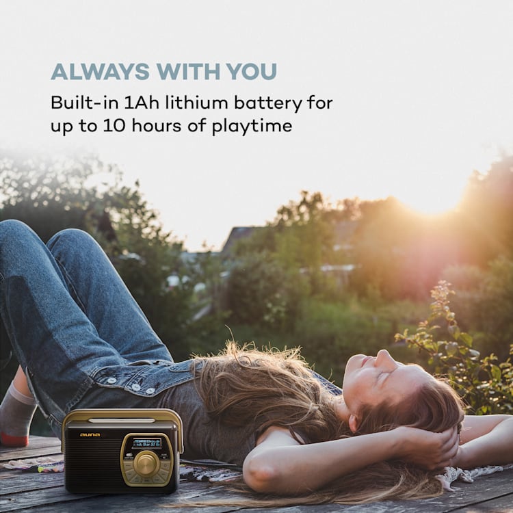 Buddy Digitálne rádio DAB/DAB+/UKW Bluetooth 5.0 AUX 1Ah batéria Mobilné retro Čierna