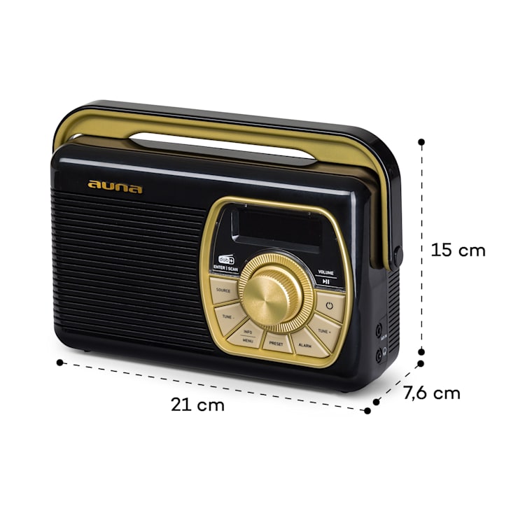 Buddy Digitálne rádio DAB/DAB+/UKW Bluetooth 5.0 AUX 1Ah batéria Mobilné retro Čierna