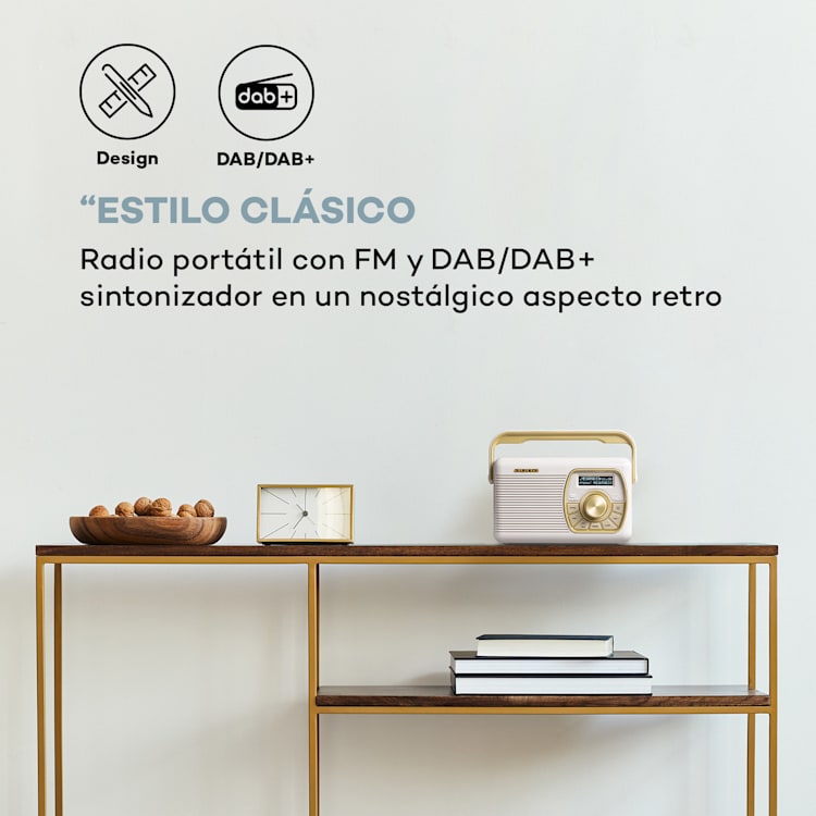 Buddy Radio digital DAB/DAB+/FM luetooth 5.0 AUX Batería de 1Ah Móvil Retro Crema