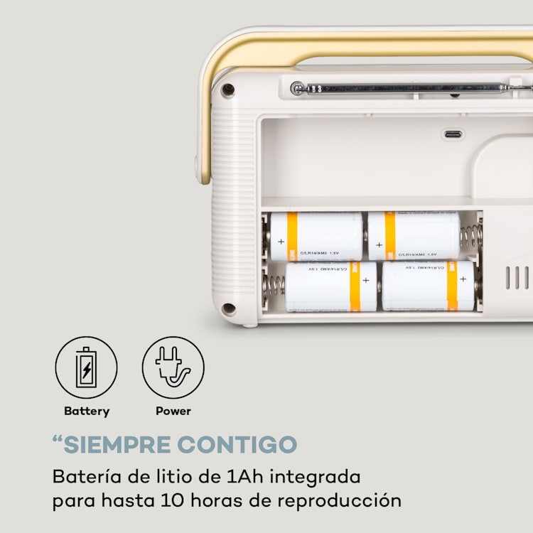 Buddy Radio digital DAB/DAB+/FM luetooth 5.0 AUX Batería de 1Ah Móvil Retro Crema
