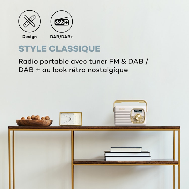 Buddy digitale radio DAB/DAB+/FM Bluetooth 5.0 AUX 1Ah batterij mobiel retro Crème