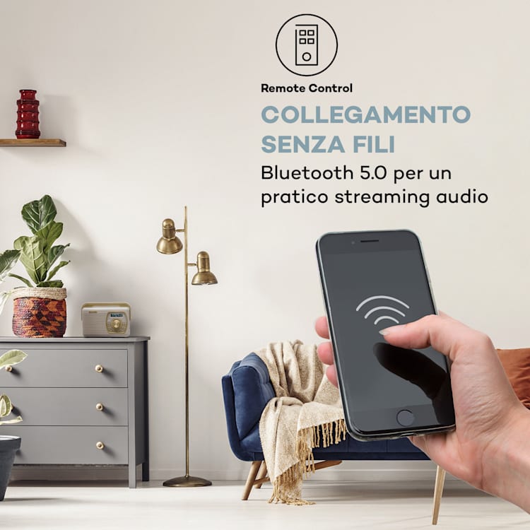 Buddy Radio digitale, DAB/DAB+/FM, Bluetooth 5.0, AUX, pila 1Ah, portatile, retrò Crema