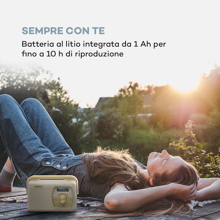 Buddy Radio digitale, DAB/DAB+/FM, Bluetooth 5.0, AUX, pila 1Ah, portatile, retrò Crema