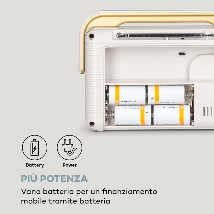 Buddy Radio digitale, DAB/DAB+/FM, Bluetooth 5.0, AUX, pila 1Ah, portatile, retrò Crema