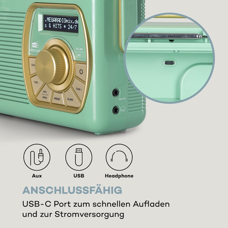 Buddy Digitalradio DAB/DAB+/UKW Bluetooth 5.0 AUX 1Ah-Akku mobil Retro Grün