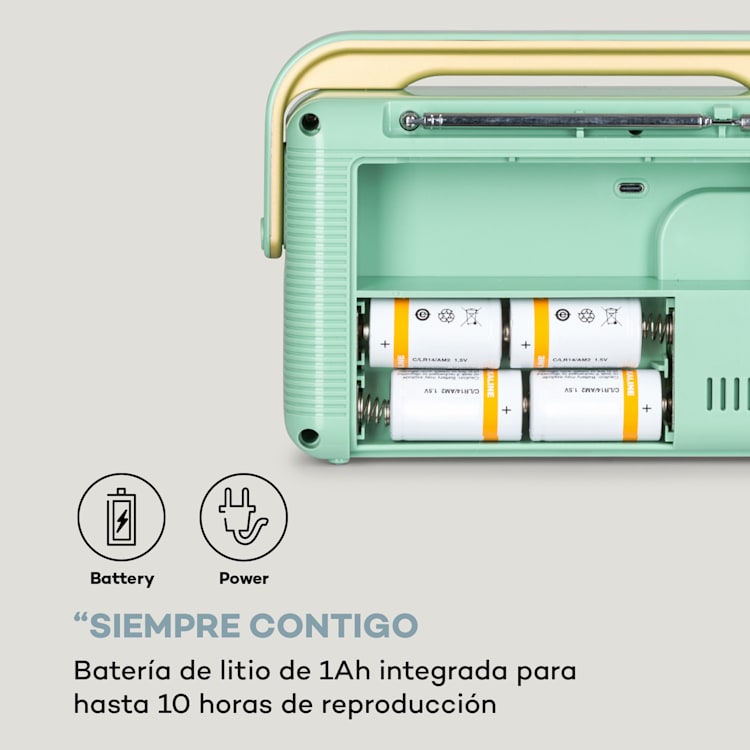Buddy Radio digital DAB/DAB+/FM luetooth 5.0 AUX Batería de 1Ah Móvil Retro Verde