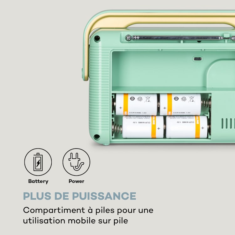 Buddy Radio numérique DAB/DAB+/UKW Bluetooth 5.0 AUX Batterie 1Ah mobile rétro Vert