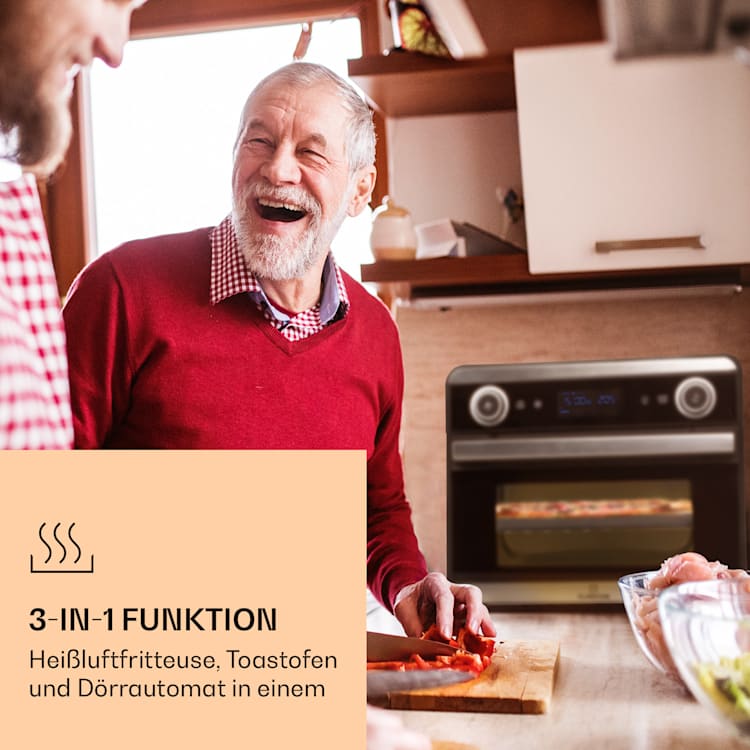 AeroVital Jumbo 3-in-1 Heißluftfritteuse Toaster Dörrautomat 1550 W 18 Liter Silber