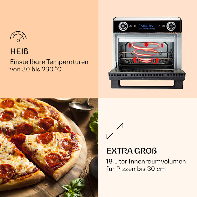 AeroVital Jumbo 3-in-1 Heißluftfritteuse Toaster Dörrautomat 1550 W 18 Liter Silber