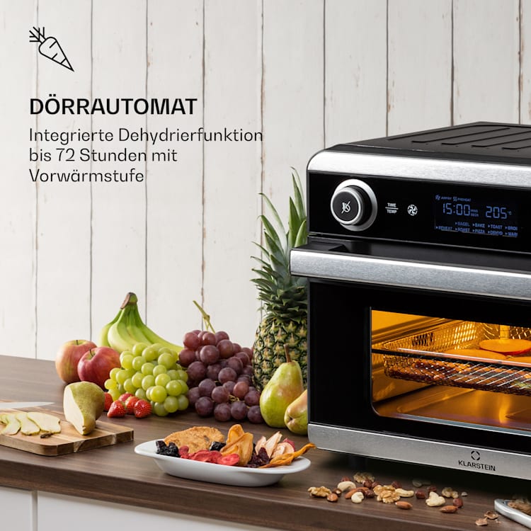 AeroVital Jumbo 3-in-1 Heißluftfritteuse Toaster Dörrautomat 1550 W 18 Liter Silber