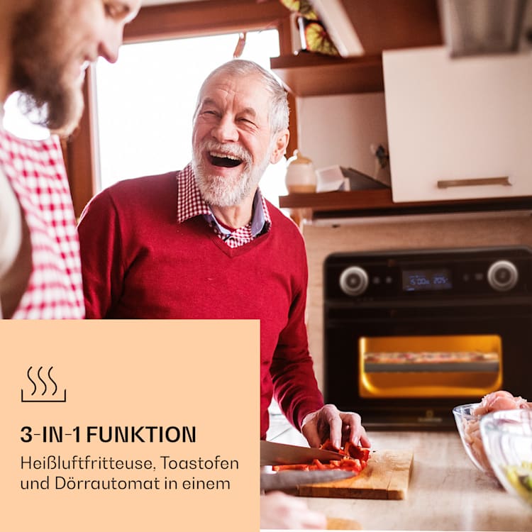 AeroVital Jumbo 3-in-1 Heißluftfritteuse Toaster Dörrautomat 1550 W 18 Liter Schwarz