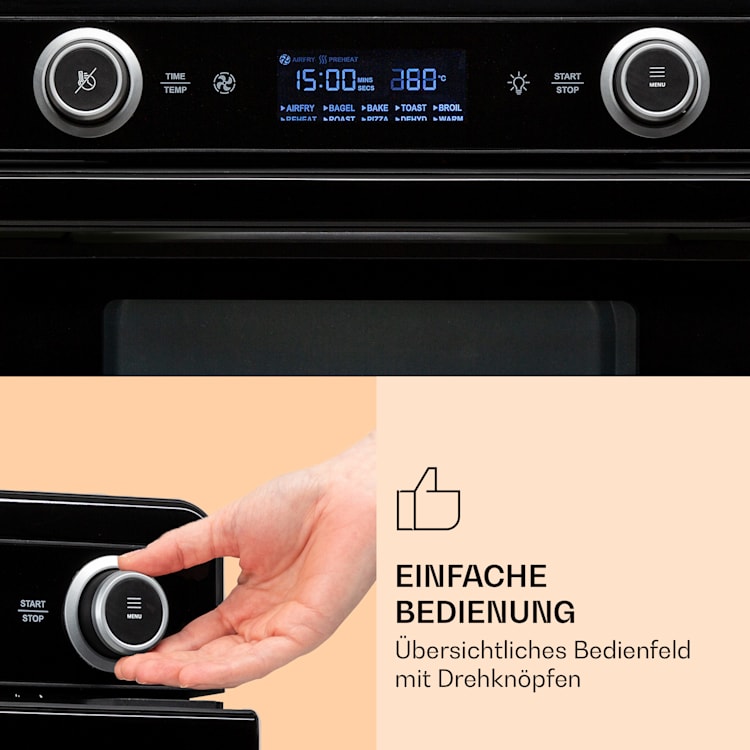 AeroVital Jumbo 3-in-1 Heißluftfritteuse Toaster Dörrautomat 1550 W 18 Liter Schwarz