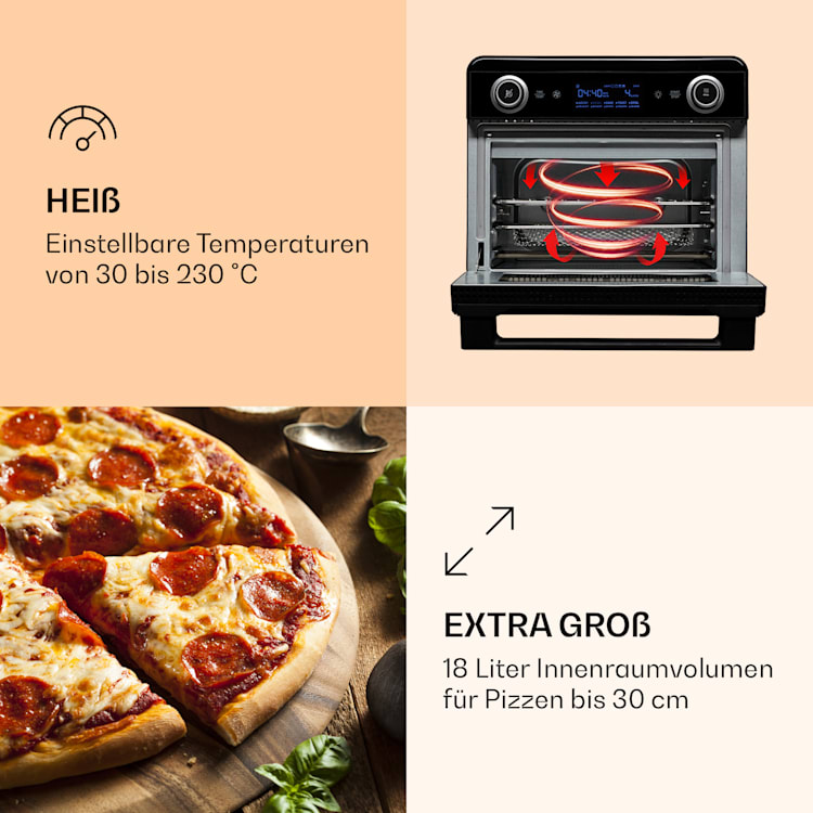 AeroVital Jumbo 3-in-1 Heißluftfritteuse Toaster Dörrautomat 1550 W 18 Liter Schwarz