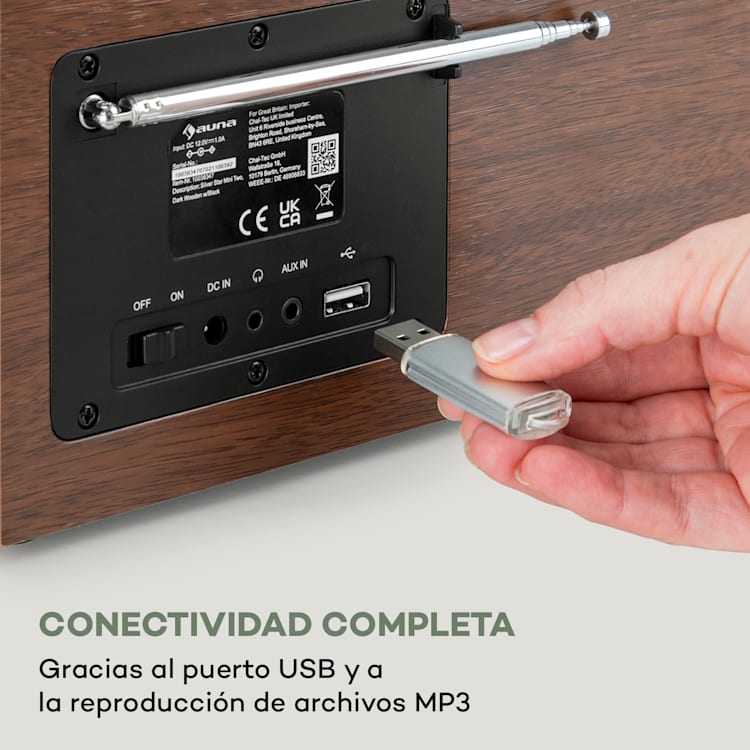 Silver Star Stereo Radio con internet/DAB+/FM BT USB y control por aplicación Nogal / negro