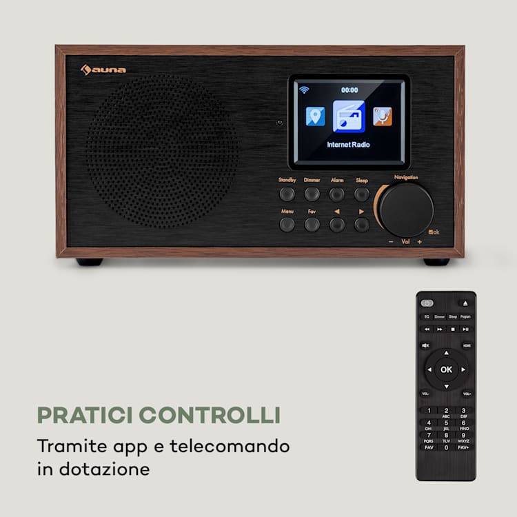 Silver Star Mini - Radio web/DAB+/FM, WiFi, BT, USB, controllo tramite app Noce/Nero