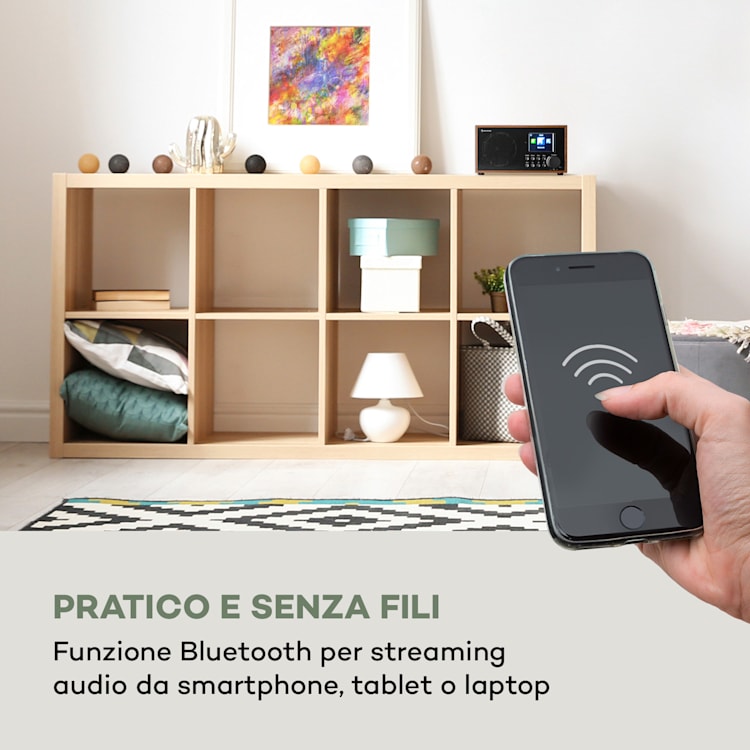 Silver Star Mini - Radio web/DAB+/FM, WiFi, BT, USB, controllo tramite app Noce/Nero