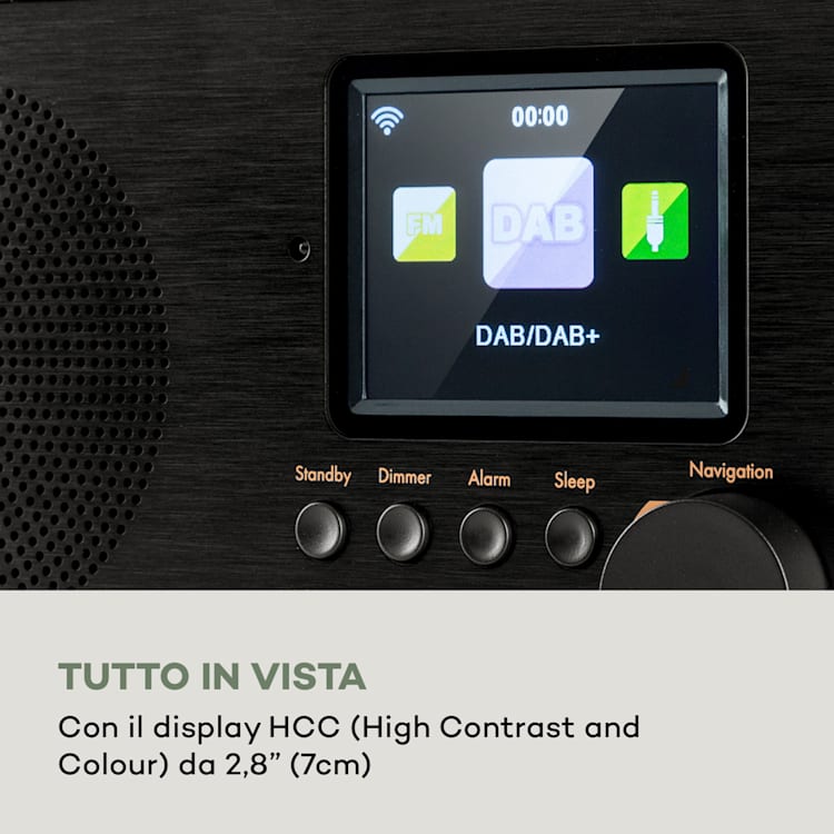 Silver Star Mini - Radio web/DAB+/FM, WiFi, BT, USB, controllo tramite app Noce/Nero