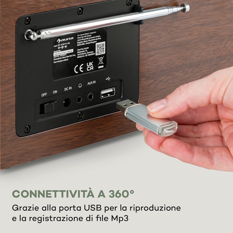 Silver Star Mini - Radio web/DAB+/FM, WiFi, BT, USB, controllo tramite app Noce/Nero