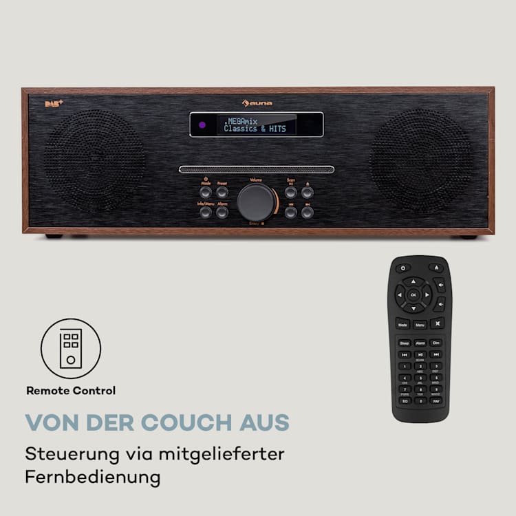 Silver Star CD-DAB 2x20W max. Slot-In CD-Player DAB+ BT Alu Walnuss
