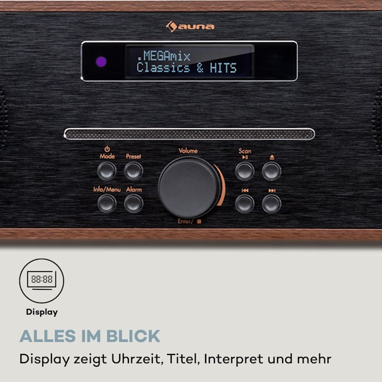 Silver Star CD-DAB 2x20W max. Slot-In CD-Player DAB+ BT Alu Walnuss