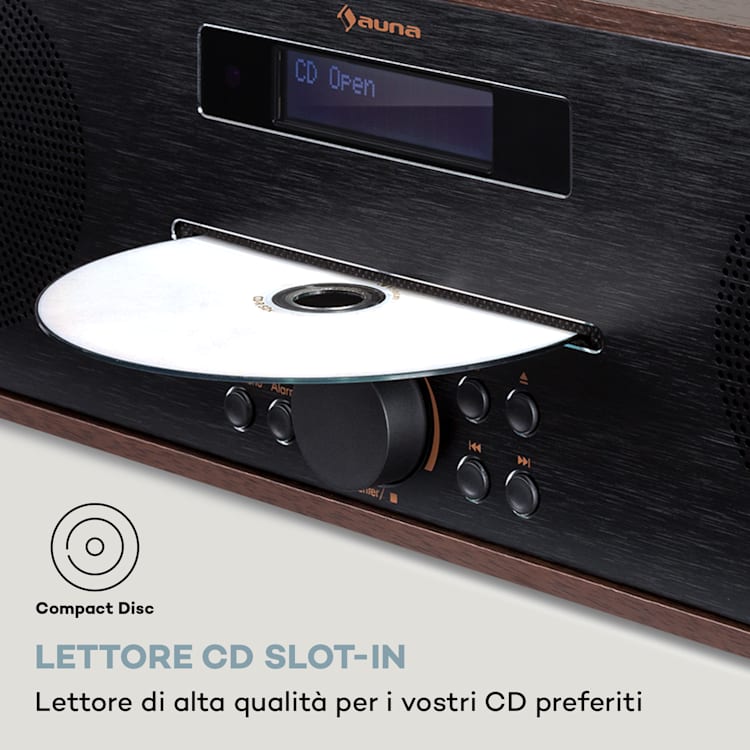 Silver Star CD-DAB - Lettore CD slot-in, max. 2 x 20 W, DAB+, BT, alluminio Noce