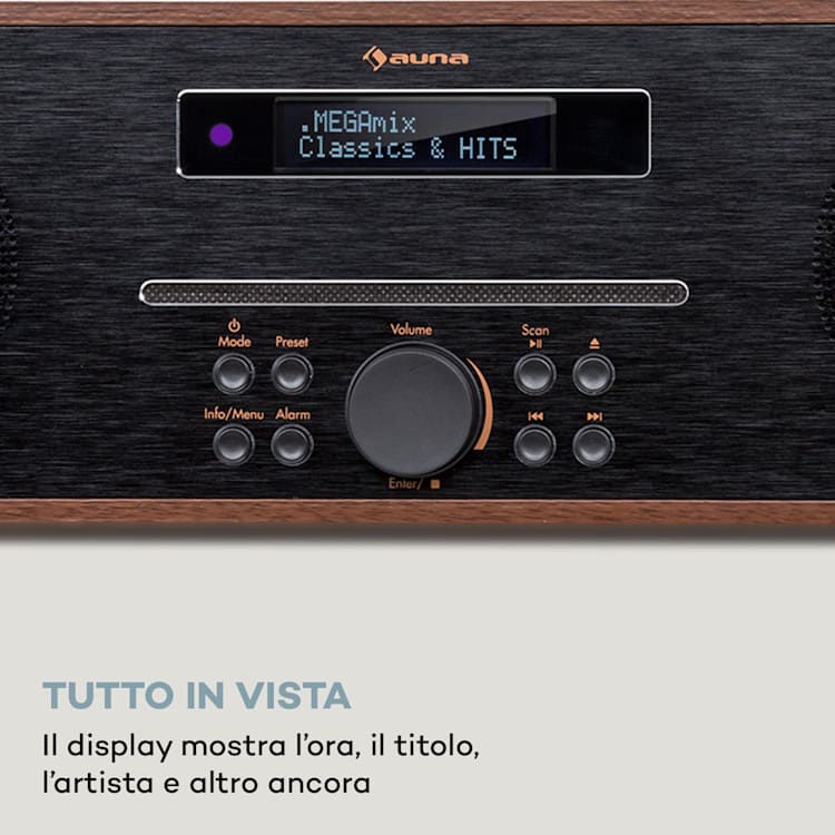 Silver Star CD-DAB - Lettore CD slot-in, max. 2 x 20 W, DAB+, BT, alluminio Noce