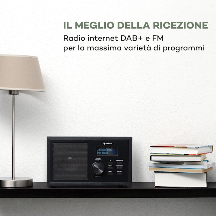 Ambient - Radio DAB+/FM, BT 5.0, AUX-In, display LC, sveglia, timer da cucina Legno nero