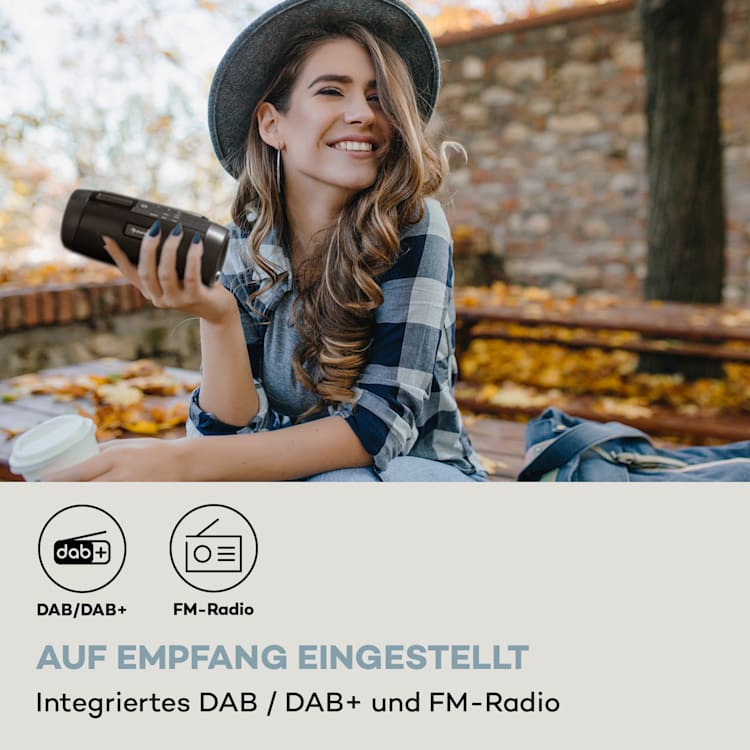 Blaster DAB Radio tragbarer Bluetooth-Lautsprecher DAB/DAB+/FM Akku LCD Schwarz