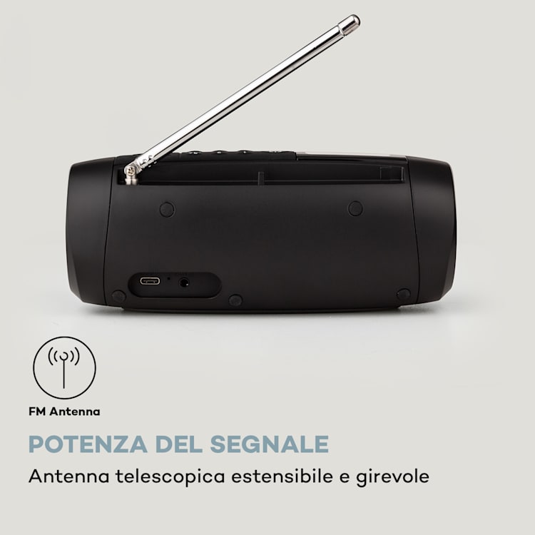 Blaster DAB - Cassa Bluetooth portatile, con radio DAB/DAB+/FM, batteria, LCD Nero