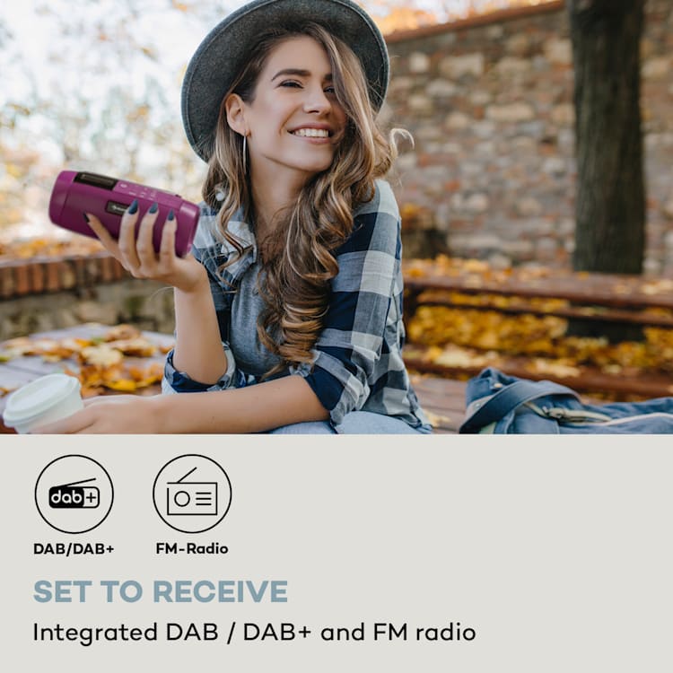 Blaster DAB Radio, prenosný Bluetooth reproduktor, DAB/DAB+/FM, batéria, LCD Fialová