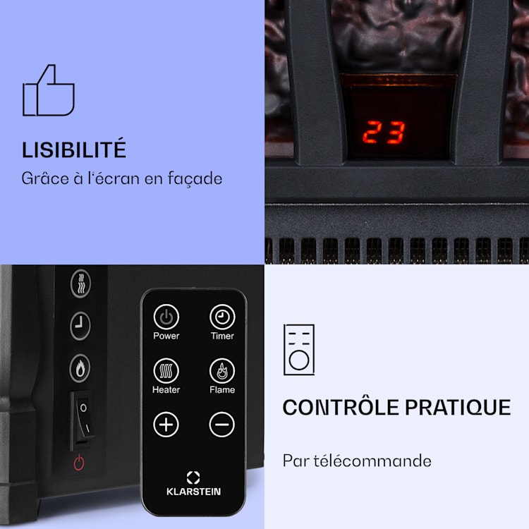 Kamini FXL 2G Cheminée électrique Insert 1800 W LED-3D simulation de flammes Noir