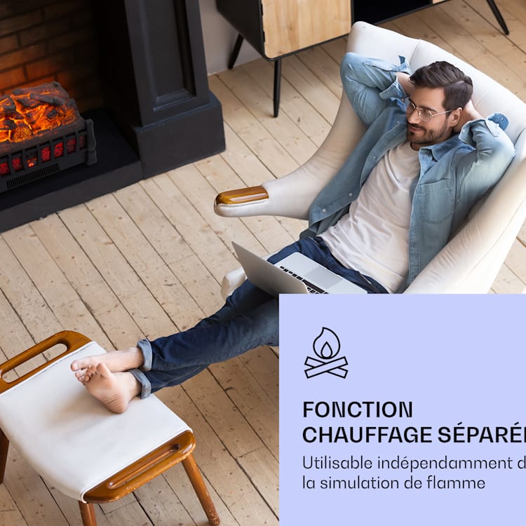 Kamini FXL 2G Cheminée électrique Insert 1800 W LED-3D simulation de flammes Noir