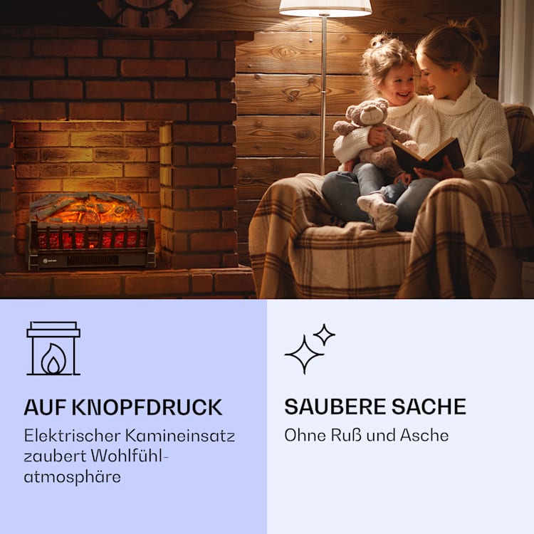 Kamini FXL 2G Elektrischer Kamin Kamineinsatz 1800 W LED-3D-Flammenillusion Rost