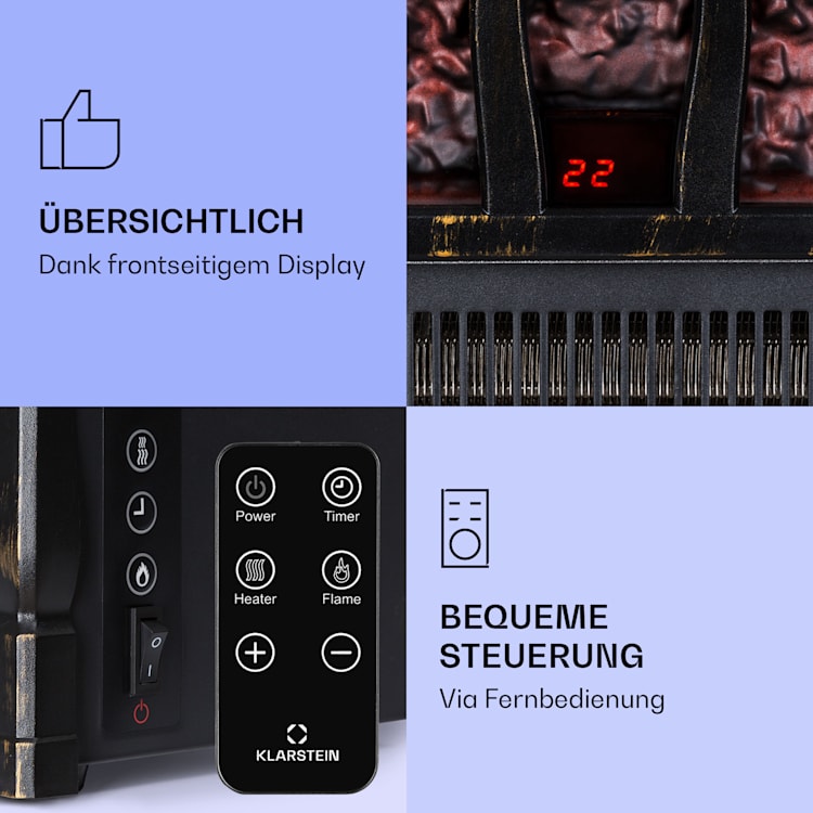Kamini FXL 2G Elektrischer Kamin Kamineinsatz 1800 W LED-3D-Flammenillusion Rost