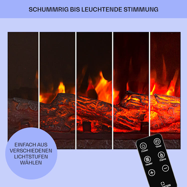 Kamini FXL 2G Elektrischer Kamin Kamineinsatz 1800 W LED-3D-Flammenillusion Rost