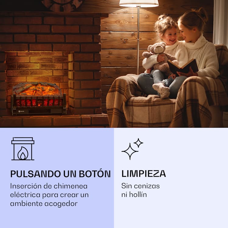 Chimenea eléctrica Kamini FXL 2G 1800 W ilusión de llamas LED 3D Negro Antiguo