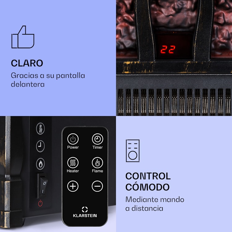 Chimenea eléctrica Kamini FXL 2G 1800 W ilusión de llamas LED 3D Negro Antiguo