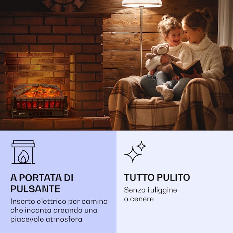 Kamini FXL 2G camino elettrico, inserto per camino, 1800 W, effetto fiamma 3D a LED