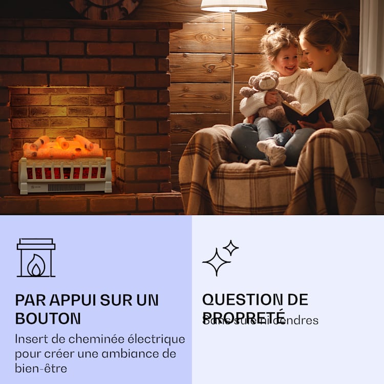 Kamini FXL 2G Cheminée électrique Insert 1800 W LED-3D simulation de flammes Blanc