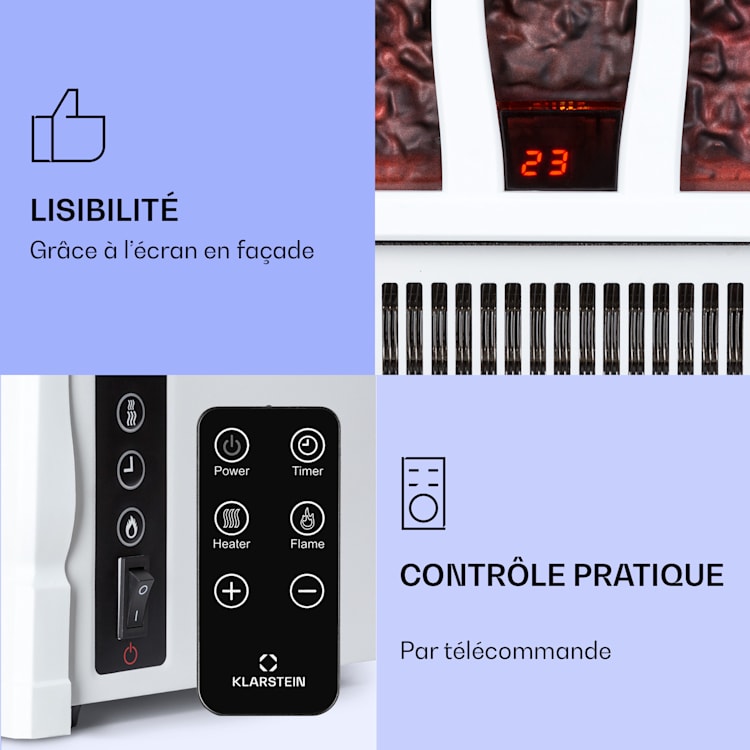 Kamini FXL 2G Cheminée électrique Insert 1800 W LED-3D simulation de flammes Blanc