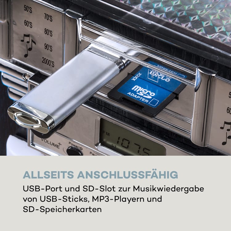 Arizona DAB+ Jukebox, BT, DAB+/UKW-Radio, USB, SD, MP3, CD-Player Schwarz