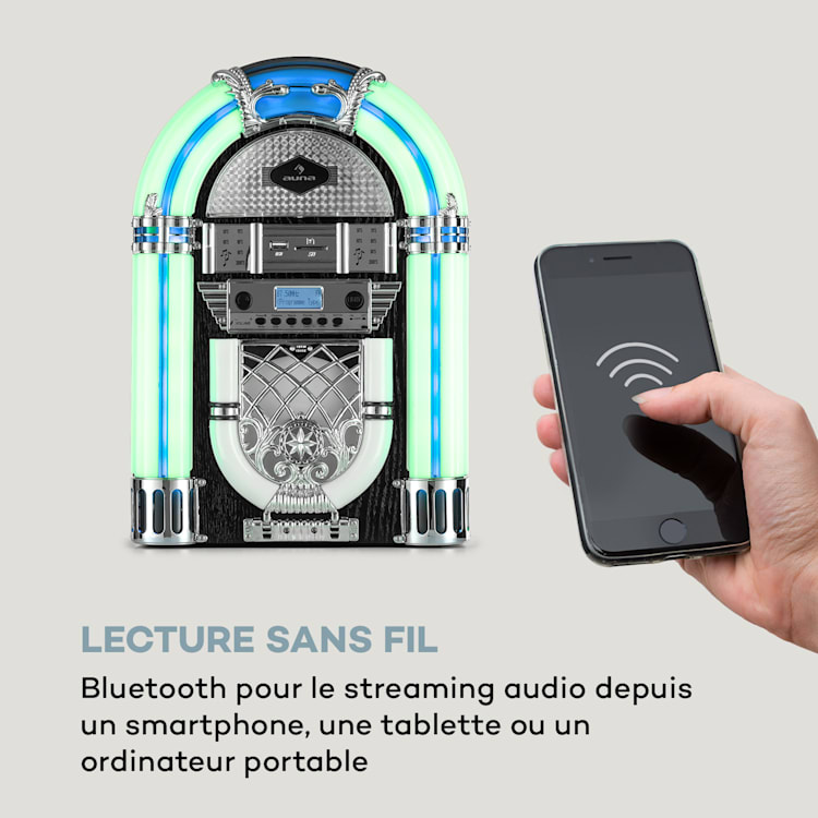 Jukebox Arizona DAB+, BT, radio DAB+/FM, USB, SD, MP3, lecteur CD Noir